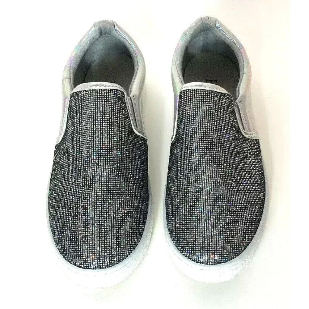 H2K Womens Size‎ 6 Silver Glitter Fashion Sneakers Casual Shoes